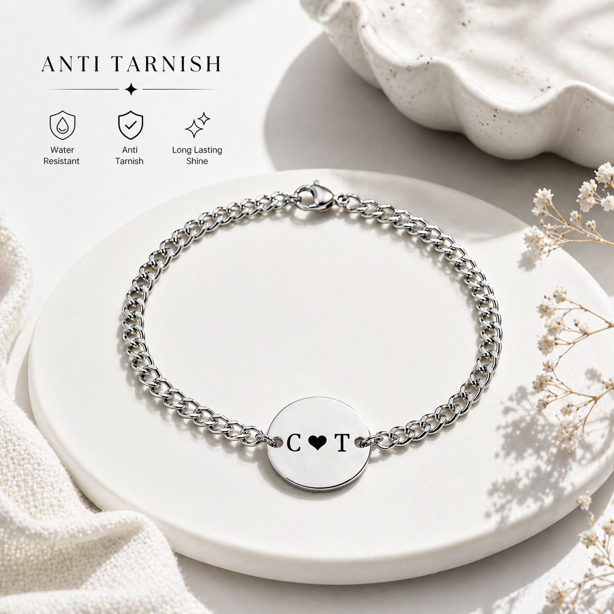 Men's Initials Bracelet (With Heart)